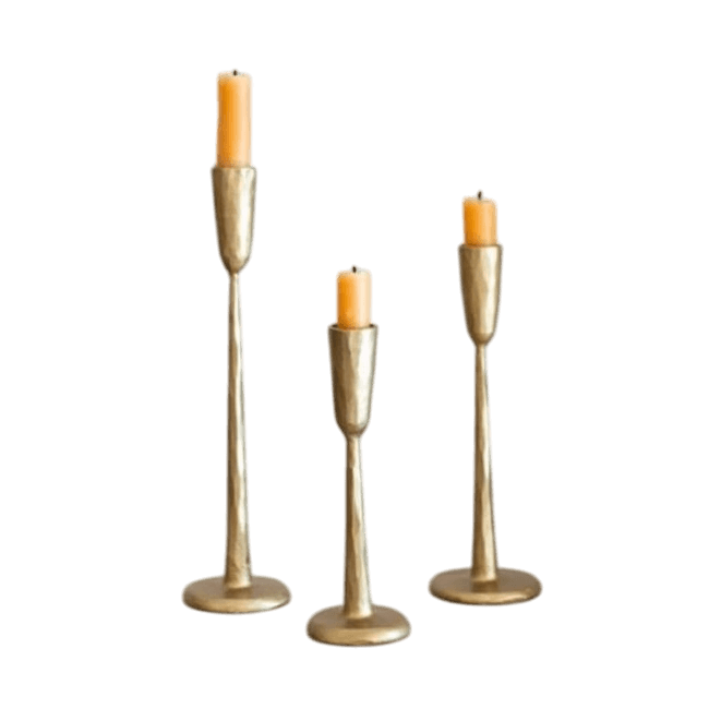 IRON GOLD TAPER CANDLE HOLDER SET OF 3